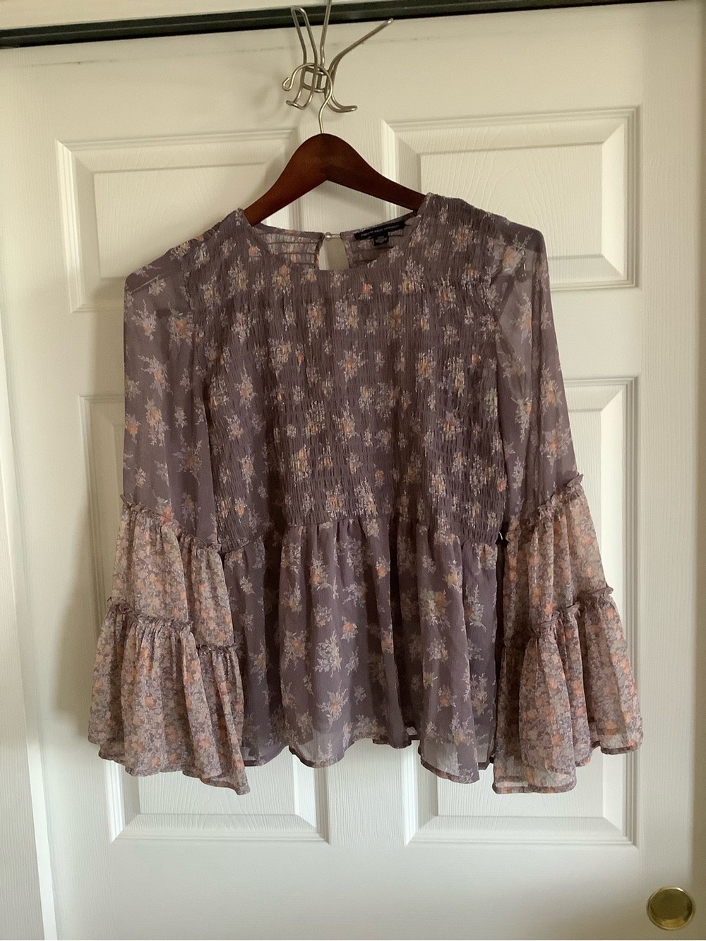 American Eagle Outfitters Lavender Floral Smocked Peasant Blouse